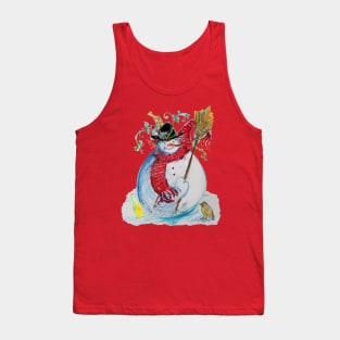 DRUNKEN SNOWMAN WITH BIRDS Winter Holiday Fun Tank Top